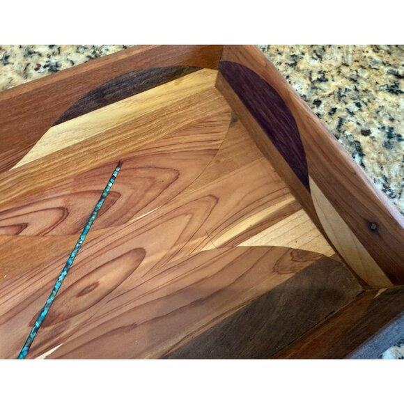 Cedar Valet Tray Handmade Dresser Box Organizer  Storage Tray Inlaid Turquoise - Picture 3 of 6